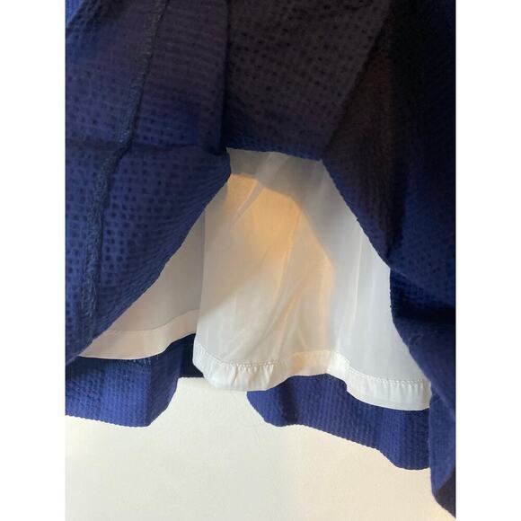 NWT Lauren James Navy Blue Seersucker Pleated Skirt Pockets Preppy Medium - Picture 4 of 11
